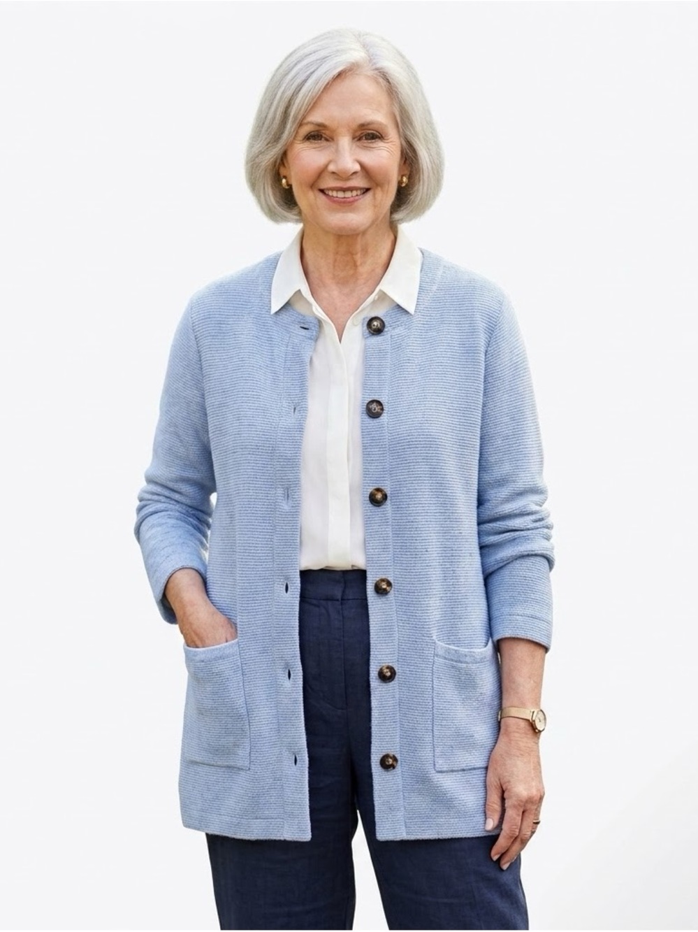 J. Jill Light Blue Button-Front Cardigan Jacket